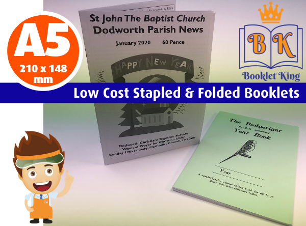 A5 size - Low Cost Budget Stapled & Folded Booklets - Colour & Black and white