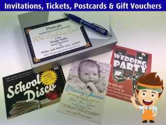 ~ Same Day ~ Super & Everyday Value Service ~ Invitations, Tickets, Postcards & Gift Vouchers