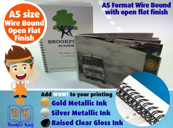 A5 size - Wire Bound with Open Flat Finish - John Brailsford Printers