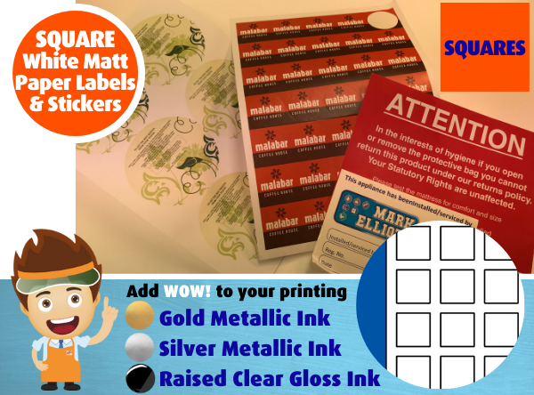 Square White Matt Paper Labels & Stickers - John Brailsford Printers