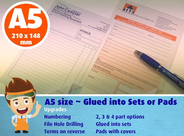 A5 size - Carbonless Forms - Glued into Sets or Pads