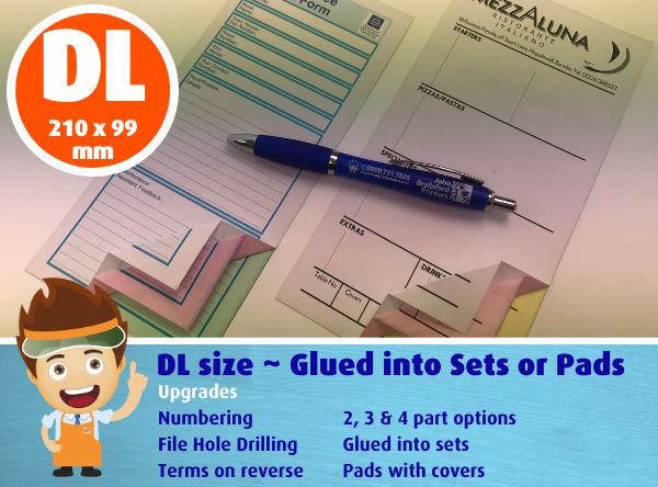 DL size - Carbonless Forms - Glued into Sets or Pads