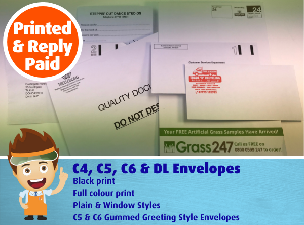 Printed & Reply Paid Envelopes - C4, C5, C6 and DL sizes & Window Styles